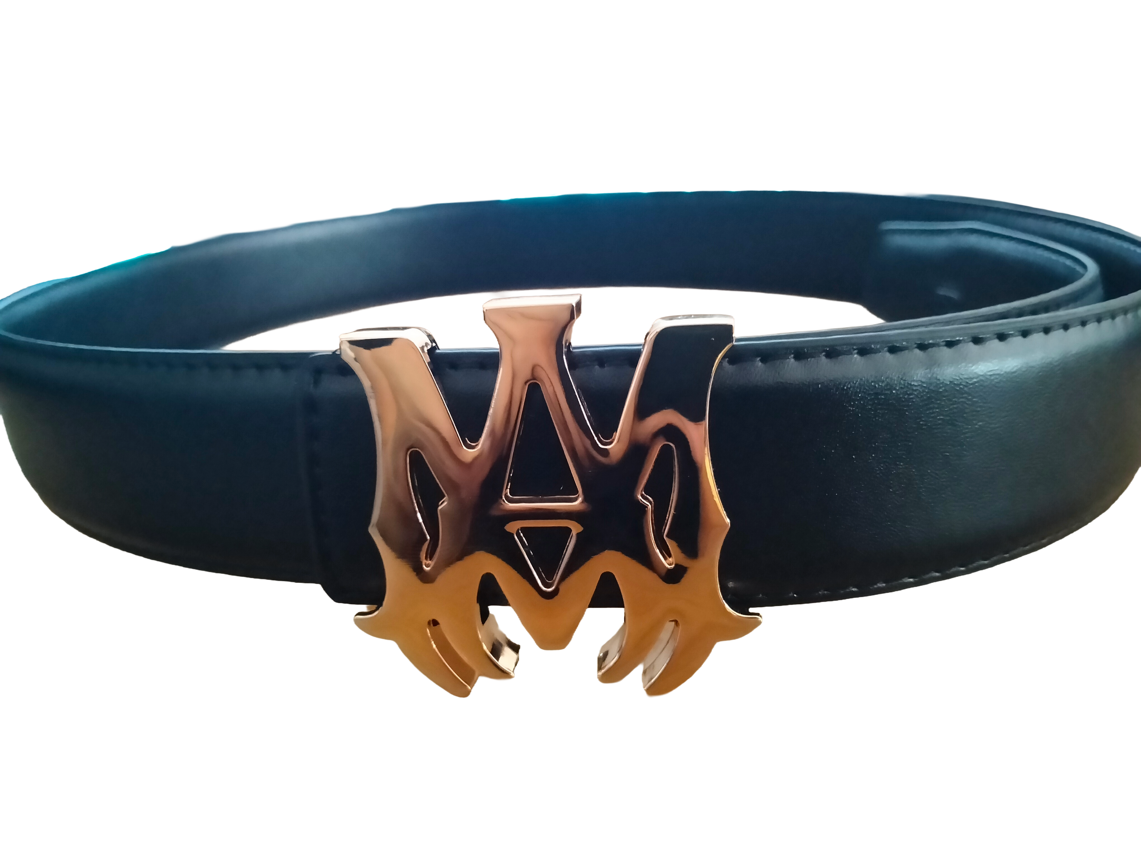 Amiri Black Leather Belt with Gold Logo Buckle